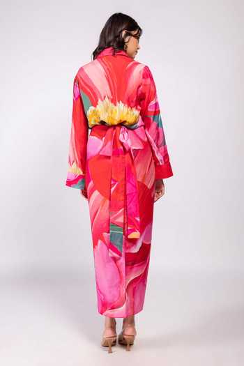 Shop_Poppi_Multi Color Bemberg Collared Floral Printed Shirt And Skirt Set _at_Aza_Fashions