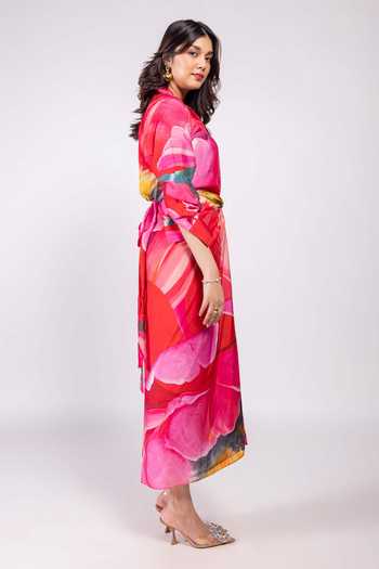 Buy_Poppi_Multi Color Bemberg Collared Floral Printed Shirt And Skirt Set _Online_at_Aza_Fashions