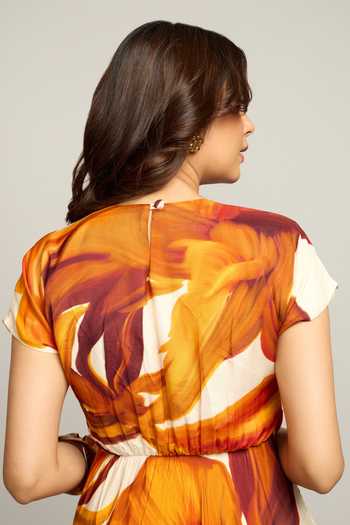 Shop_Poppi_Multi Color Bemberg Round Neck Printed Dress _Online_at_Aza_Fashions