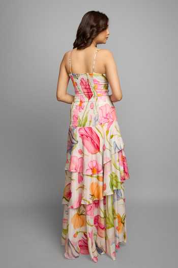 Shop_Poppi_Multi Color Bemberg Sweetheart Neck Floral Print Dress _at_Aza_Fashions