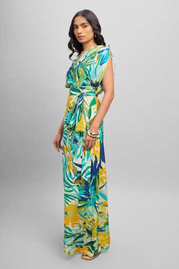 Poppi_Multi Color Silk, Bemberg V-neck Printed Wrap Maxi Dress _Online_at_Aza_Fashions