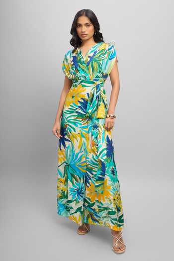 Buy_Poppi_Multi Color Silk, Bemberg V-neck Printed Wrap Maxi Dress _Online_at_Aza_Fashions