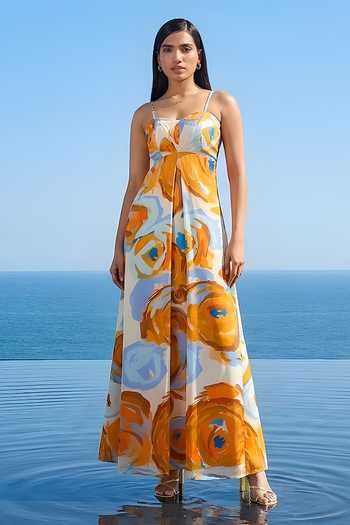 Buy_Poppi_Multi Color Silk, Bemberg Sweetheart Neck Printed Maxi Dress _at_Aza_Fashions