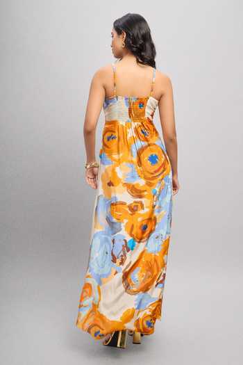 Shop_Poppi_Multi Color Silk, Bemberg Sweetheart Neck Printed Maxi Dress _at_Aza_Fashions