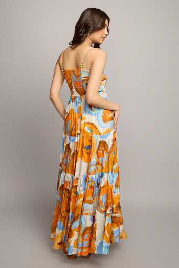 Shop_Poppi_Multi Color Silk, Bemberg Bandeau Neck Floral Printed Maxi Dress _at_Aza_Fashions