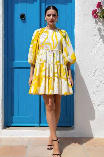 Buy_Poppi_White Bemberg Round Neck Tiered Dress _at_Aza_Fashions