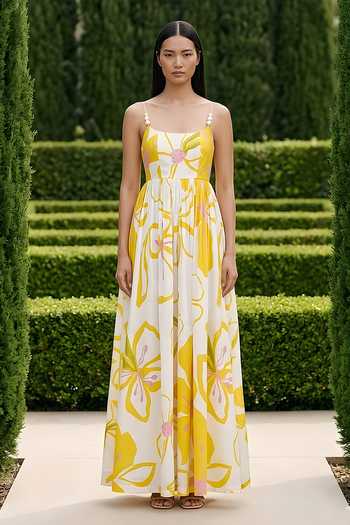 Buy_Poppi_White Bemberg Square Neck Floral Print Maxi Dress _at_Aza_Fashions