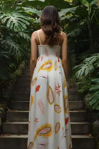 Shop_Poppi_White Bemberg Square Neck Printed Maxi Dress _at_Aza_Fashions