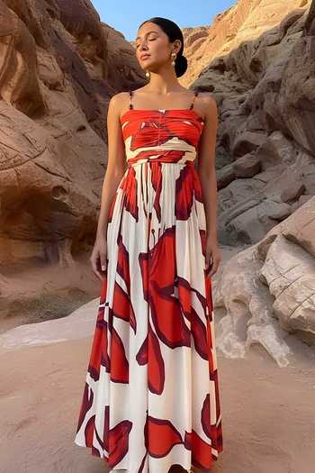 Buy_Poppi_White Bemberg Bandeau Neck Printed Maxi Dress _at_Aza_Fashions