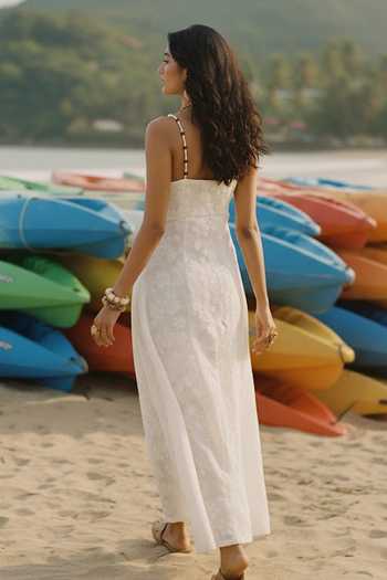 Shop_Poppi_White Cotton Scoop Neck Crochet Maxi Dress _at_Aza_Fashions