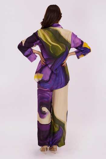 Shop_Poppi_Multi Color Bemberg Collared Floral Printed Shirt And Pant Set _at_Aza_Fashions