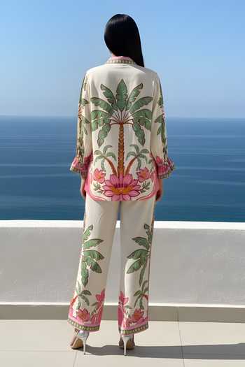Shop_Poppi_Multi Color Bemberg Collared Printed Shirt And Pant Set _at_Aza_Fashions