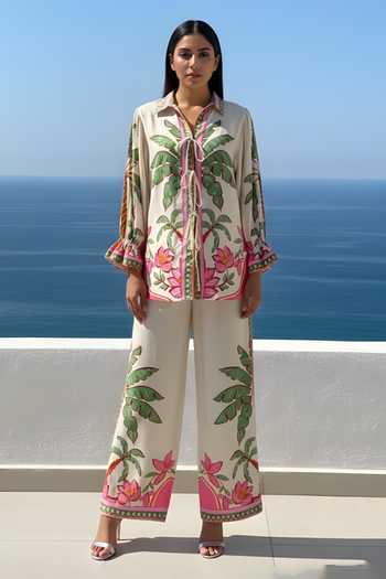 Buy_Poppi_Multi Color Bemberg Collared Printed Shirt And Pant Set _at_Aza_Fashions