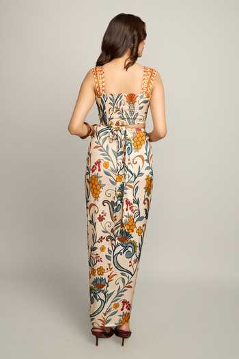 Shop_Poppi_Multi Color Silk, Bemberg Square Neck Printed Bustier And Skirt Set _at_Aza_Fashions
