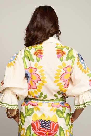 Shop_Poppi_Multi Color Silk, Bemberg Collared Printed Shirt And Skorts Set _at_Aza_Fashions