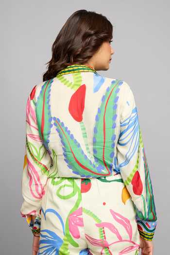 Shop_Poppi_Multi Color Bemberg Collared Printed Shirt And Skorts Set _at_Aza_Fashions