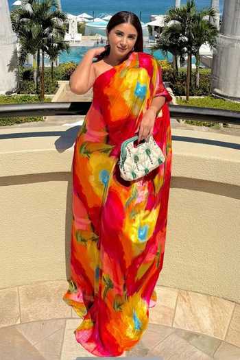 Buy_Poppi_Multi Color Bemberg One Shoulder Floral Print Kaftan _at_Aza_Fashions
