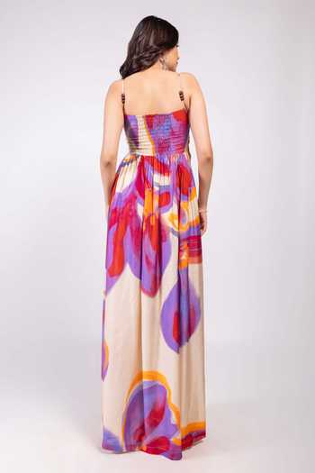 Shop_Poppi_Multi Color Bemberg Cowl Neck Printed Dress _at_Aza_Fashions