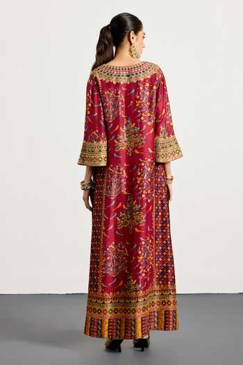 Shop_RI.Ritu Kumar_Multi Color Silk, Satin, Viscose, Spandex Gulzar Garden Print Kurta With Pant _at_Aza_Fashions