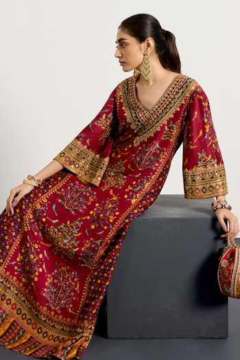 RI.Ritu Kumar_Multi Color Silk, Satin, Viscose, Spandex Gulzar Garden Print Kurta With Pant _Online_at_Aza_Fashions