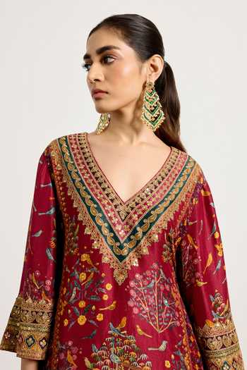 RI.Ritu Kumar_Multi Color Silk, Satin, Viscose, Spandex Gulzar Garden Print Kurta With Pant _at_Aza_Fashions