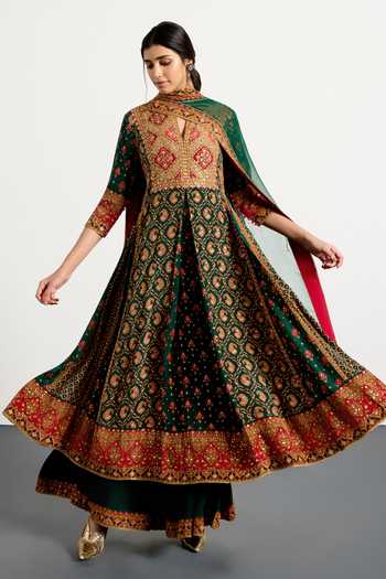 Buy_RI.Ritu Kumar_Green Rayon, Crepe, Chiffon, Viscose Embroidery Vista Printed Kurta Palazzo Set _at_Aza_Fashions