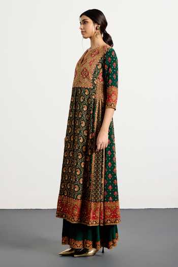 Buy_RI.Ritu Kumar_Green Rayon, Crepe, Chiffon, Viscose Embroidery Vista Printed Kurta Palazzo Set _Online_at_Aza_Fashions
