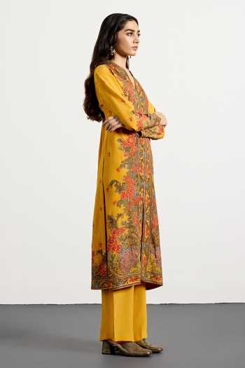 Buy_RI.Ritu Kumar_Yellow Crepe, Rayon, Chiffon, Viscose Dahlia Print Kurta Set _Online_at_Aza_Fashions