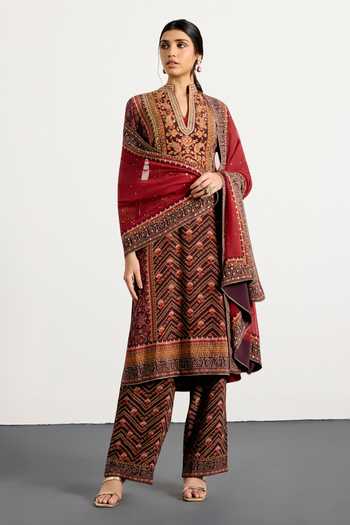 Buy_RI.Ritu Kumar_Multi Color Crepe, Rayon, Chiffon, Viscose Bandhani Print Kurta Set _at_Aza_Fashions