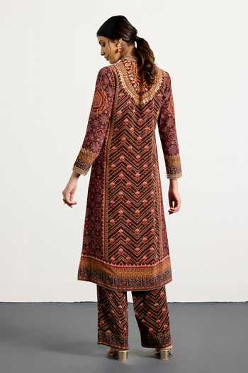 Shop_RI.Ritu Kumar_Multi Color Crepe, Rayon, Chiffon, Viscose Bandhani Print Kurta Set _at_Aza_Fashions