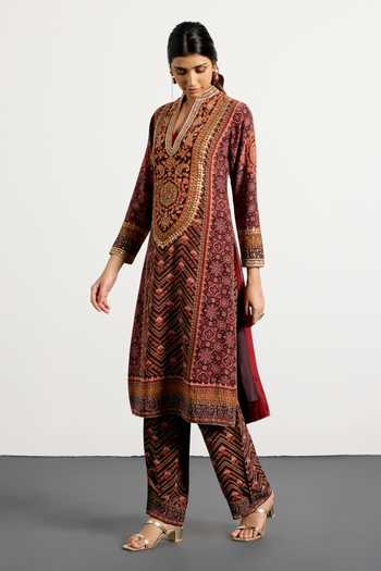 Shop_RI.Ritu Kumar_Multi Color Crepe, Rayon, Chiffon, Viscose Bandhani Print Kurta Set _Online_at_Aza_Fashions