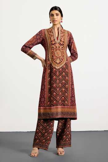 RI.Ritu Kumar_Multi Color Crepe, Rayon, Chiffon, Viscose Bandhani Print Kurta Set _at_Aza_Fashions