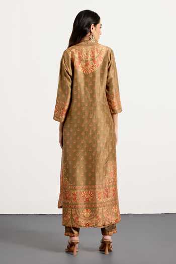 Shop_RI.Ritu Kumar_Beige Dupion, Satin, Viscose, Spandex, Chinon Nazia Print Kurta Set _at_Aza_Fashions