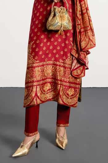 Shop_RI.Ritu Kumar_Red Dupion, Satin, Viscose, Spandex, Chinon Split Nazia Floral Print Kurta Set _Online_at_Aza_Fashions