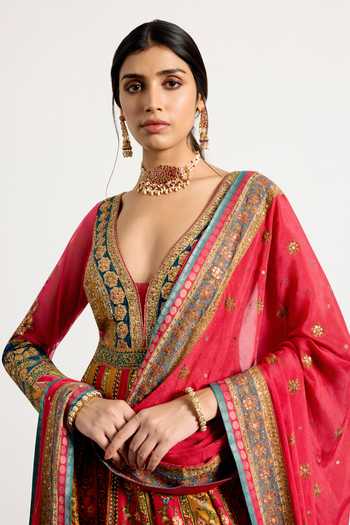 Shop_RI.Ritu Kumar_Multi Color Dupion, Viscose, Satin, Spandex, Mauricia Floral Print Anarkali Set _Online_at_Aza_Fashions