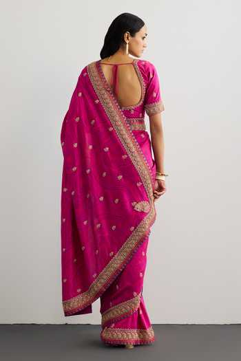 Shop_RI.Ritu Kumar_Purple Silk, Dupion Scoop Neck Printed Saree With Unstitched Blouse Piece _at_Aza_Fashions