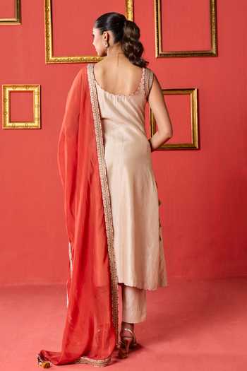 Shop_Studio Bagechaa_Gold Organza, Chanderi, Modal Scoop Neck, Yes Nanda Embroidered Kurta Set _at_Aza_Fashions
