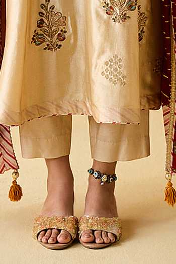 Studio Bagechaa_Beige Silk, Chanderi, Modal, Lurex Round Neck Anika Embroidered Anarkali Set _Online_at_Aza_Fashions
