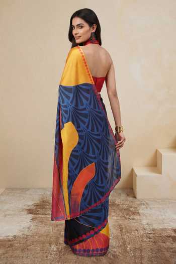 Shop_Satya Paul_Multi Color Silk, Georgette, Satin Life In The City Saree _at_Aza_Fashions