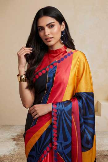 Satya Paul_Multi Color Silk, Georgette, Satin Life In The City Saree _Online_at_Aza_Fashions