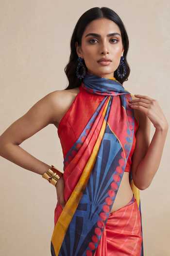 Buy_Satya Paul_Multi Color Silk, Georgette, Satin Life In The City Saree _Online_at_Aza_Fashions
