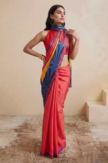 Shop_Satya Paul_Multi Color Silk, Georgette, Satin Life In The City Saree _Online_at_Aza_Fashions
