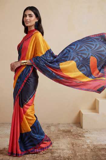 Satya Paul_Multi Color Silk, Georgette, Satin Life In The City Saree _at_Aza_Fashions