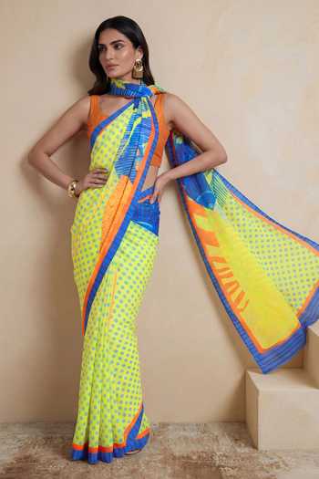 Satya Paul_Multi Color Silk, Crepe Scorching Noon Saree _Online_at_Aza_Fashions