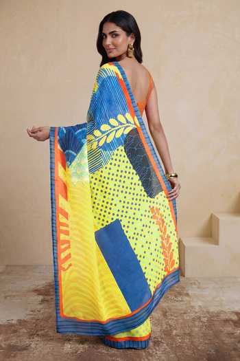 Shop_Satya Paul_Multi Color Silk, Crepe Scorching Noon Saree _at_Aza_Fashions