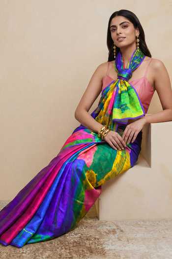 Buy_Satya Paul_Purple Silk, Georgette, Satin Urban Currents Printed Saree _Online_at_Aza_Fashions