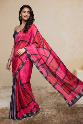 Shop_Satya Paul_Pink Silk, Georgette, Satin Glass Houses Printed Saree _Online_at_Aza_Fashions