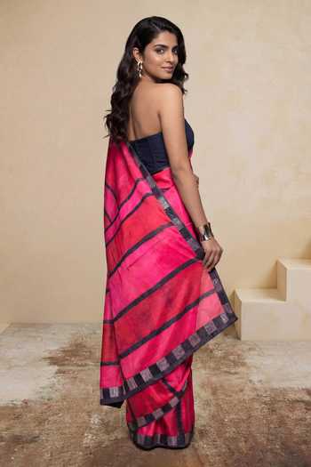 Shop_Satya Paul_Pink Silk, Georgette, Satin Glass Houses Printed Saree _at_Aza_Fashions