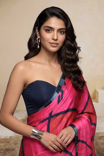 Satya Paul_Pink Silk, Georgette, Satin Glass Houses Printed Saree _at_Aza_Fashions