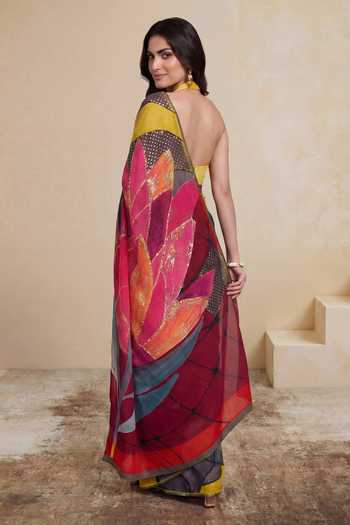 Shop_Satya Paul_Multi Color Silk, Crepe Soft Mosaic Print Saree _at_Aza_Fashions